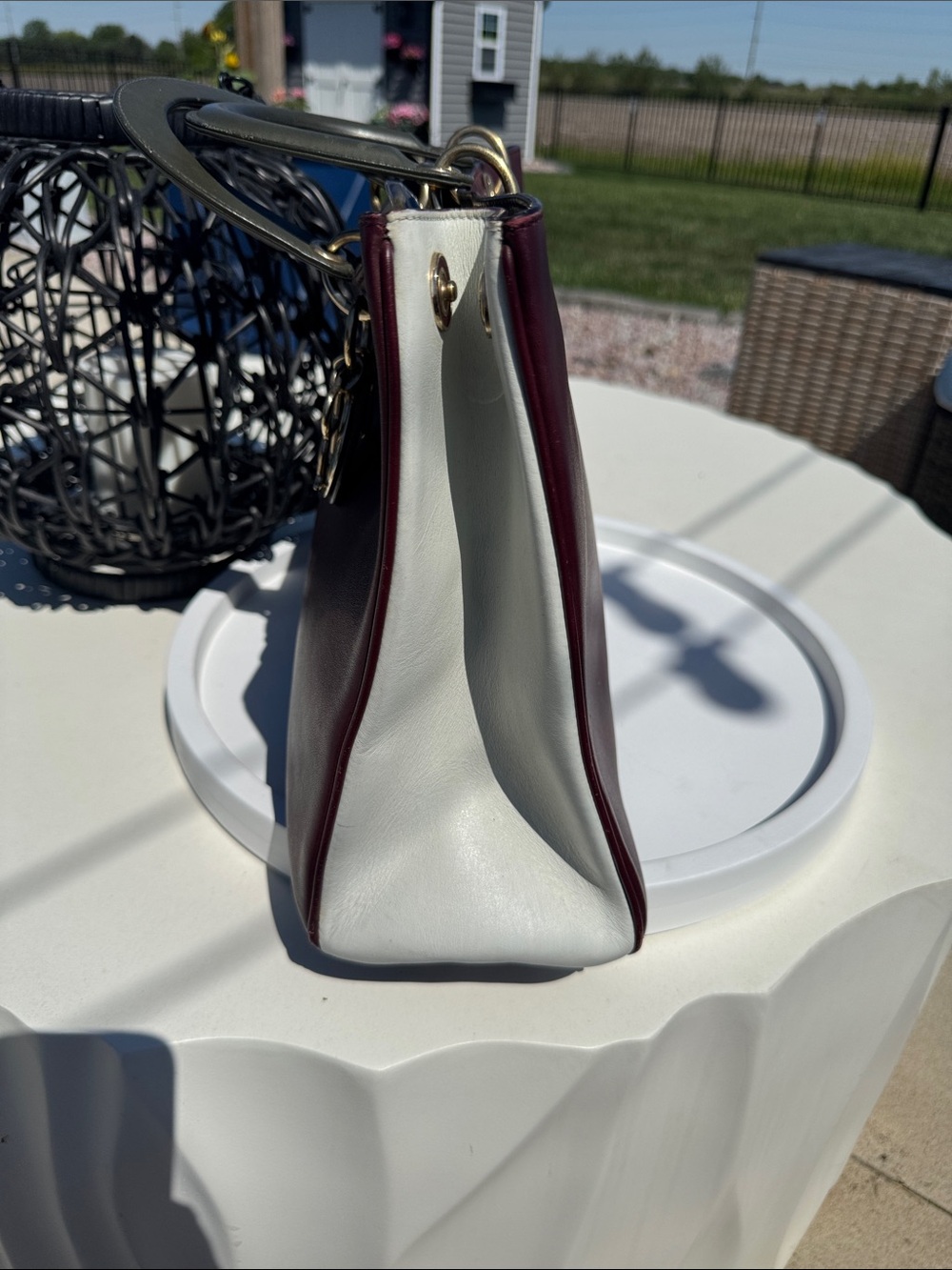 Dior Diorissimo Burgundy Leather Tote with Gray Handles - Picture 4 of 5